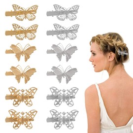 TRKETK 12 Stück Schmetterling Haarspangen Rutschfeste Haarspangen Glitzer Metall Clip Gold und Silber Butterfly Haarschmuck Modische Styling-Accessoires für Frauen und Mädchen