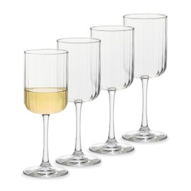 Libbey Paneled Stemmed Wine Glasses Set of 4, 13.5 Oz Fine Ribbed Line Clear All-Purpose for Cocktails and Spritzers