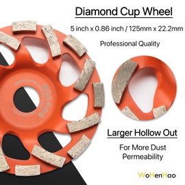 Wohenhao Dust Shroud for Angle Grinder 4.5-5 inch + Diamond Grinding Cup Wheel 5 inch, Universal Surface Grinding Shroud with Grinding Wheel for Concrete Surface, Cement, Marble, Rock, Granite