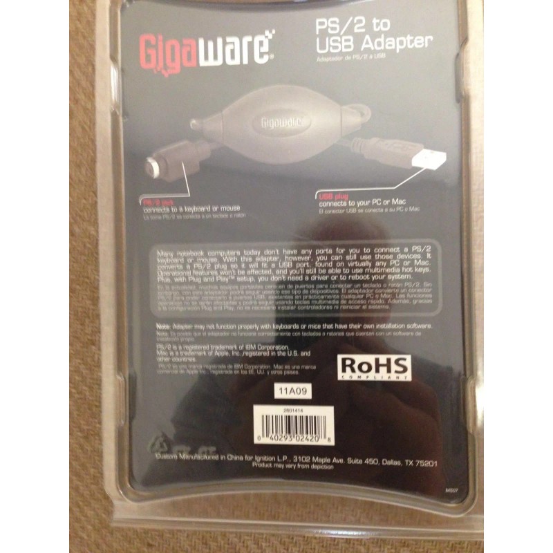 Gigaware P/2 to USB Adapter
