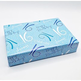 4 Sheets 4 Tags 16th Happy Birthday Celebrate Hooray Blue Wrapping Paper Age 16 Birthday Male Giftwrap (PA)