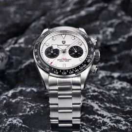 LACZ DENTON Pagani Design 1718 Panda Dial Men's Chronograph Watches Japan VK64 Movement Stianless Steel 100M Waterproof Men Fashion Casual Watch (White-1)