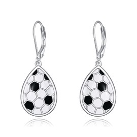 POPLYKE Teardrop Ball Earrings for Women Sterling Silver Basketball Football Earrings Enamel Earrings Sports Jewellery Gifts Birthday, Sterling Silver, No Gemstone