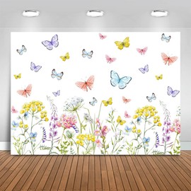 Fitumiw Wild Flowers Backdrop 7x5ft Butterflies Wildflower Party Decorations Photography Background Wildflower Wall Paper Dessert Table Cloth Banner Photo Booth Props