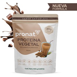 PRONAT Proteína Vegetal en Polvo con Prebióticos Sabor Chocolate 400 g 20 g de Proteína por Porción Sin Azúcar Sin Gluten Apta para Vegetarianos 13 Porciones Textura suave y fácil de mezclar