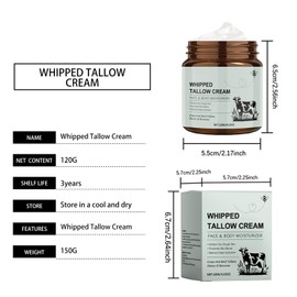 Awxfoo Beef Tallow for Skin Tallow and Honey Balm Tallow Face Moisturizer Organic Grass Fed Whipped Beef Tallow with Honey Beeswax Deeply Moisturizing for Face & Body Unscented Fast Absorption 4.2 Oz