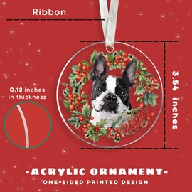 Boston Terrier Ornament - Boston Terrier Ornaments for Christmas Tree - Boston Terrier Gifts for Women, Dog Gifts for Women, Dog Lovers Gifts for Women - Acrylic Boston Terrier Christmas Ornament
