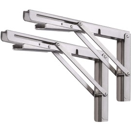 Folding Shelf Brackets 12 Inch, Pynsseu Heavy Duty Stainless Steel Collapsible Wall Mounted Shelf Bracket for DIY Table Work Bench, Space Saving DIY Bracket, 2 Pack