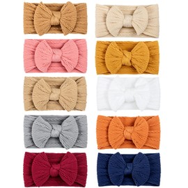 DRESHOW 10 Pack Baby Headbands for Girls Newborn Baby Nylon Headbands with Bows Hair Accessories