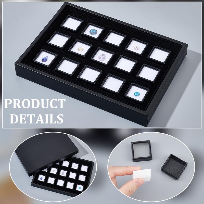 BENECREAT 15 Pack Gemstone Display Box Black Diamond Display Case