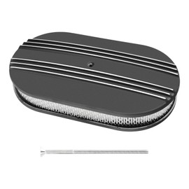 Bebegigi 15" Oval Partial Finned Aluminum Air Cleaner Assembly Kit, Black Air Cleaner for Carburetor with Filter Element