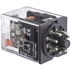 Omron MKS2P AC24 General Purpose Relay with Mechandical Indicator, Basic Model Type, Plug-In Terminal, Standard Internal Connections, Double Pole Double Throw Contacts, 110 mA at 50 and 96.3 mA at 60 Hz Rated Load Current, 24 VAC Rated Load Voltage