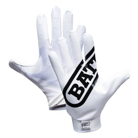 BATT Double Threat Receiver Football Gloves UltraTack Palm PerfectFit Material Reinforced Stitching 90-Day Durability Guarantee:_White_Youth_XL