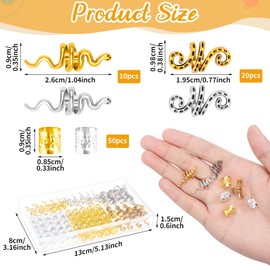 Kiiwah Pack of 80 dreadlocks jewellery, adjustable metal cuffs, hair spirals clips for braids with storage box for women and men (gold and silver)
