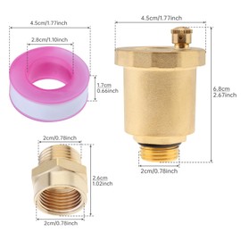 1/2" Brass Air Release Valve Kit, Automatic Float Valve with Bleeder Vent, 1/2" G Female to 1/2" NPT Male Adapter Connector