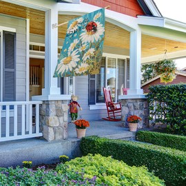 FUYUCHEN Hello Spring House Flag Daisy flowers 28×40 Inch Double Sided Outside Summer Large Burlap for Seasonal Outdoor Decoration Yard Flag