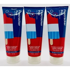 Bath & Body [3 Pack] BODY CREAM 24 Hour Moisture 8 oz / 226 g (Packaging may vary) (Full Size, FIRECRACKER POP)