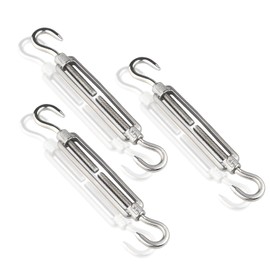 Qjaiune 3Pcs M8 Turnbuckle Hook & Hook Turnbuckles, 304 Stainless Steel Turnbuckle Adjustable Wire Rope Tensioner, Heavy Duty Turnbuckle for Cable Wire Rope Tension, Sun Shade, Tent Installation