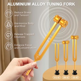 Yesaler Stimmgabel-Set 128Hz 256Hz 512Hz Aluminiumlegierung Stimmgabel Angebot Genaue Frequenzgang mit einem für Klangtherapie Anti-Stress Yoga Meditation (Gold)