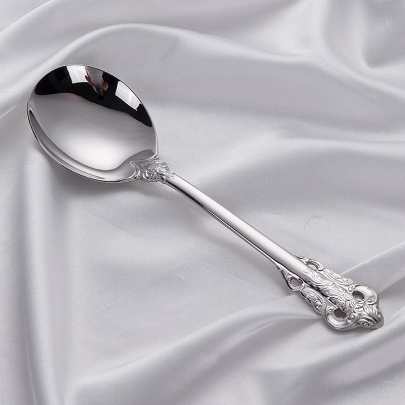 Siaiqiang Gorgeous Round Soup Spoons,18/10 Stainless Steel Fine Embossed Texture