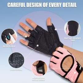 RIGWARL Workout Gloves, Lightweight Fitness Gloves with Full Palm Protection and Excellent Grip for Men Women, Weight Lifting Gloves for Cycling Pull ups Exercise (Thick Padding-Pink, Small)