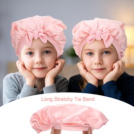 Tyqour Kids Bonnets for Girls Kid Bonnet Silk Bonnet for Kids Adjustable Long Tie Satin Hair Bonnet for Sleeping, Pink & Purple