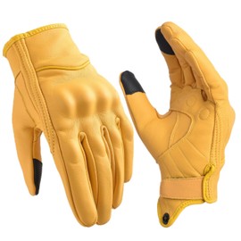 Sibewora Men's Yellow Leather Motorcycle Racing Gloves, X-Large, Windproof, Touchscreen, Versatile for Outdoor Activities