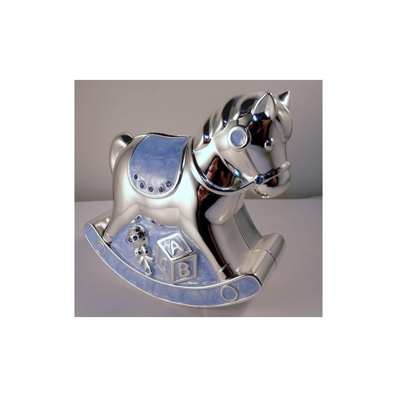 The Leonardo Collection Blue Rocking Horse Money Box - Silver