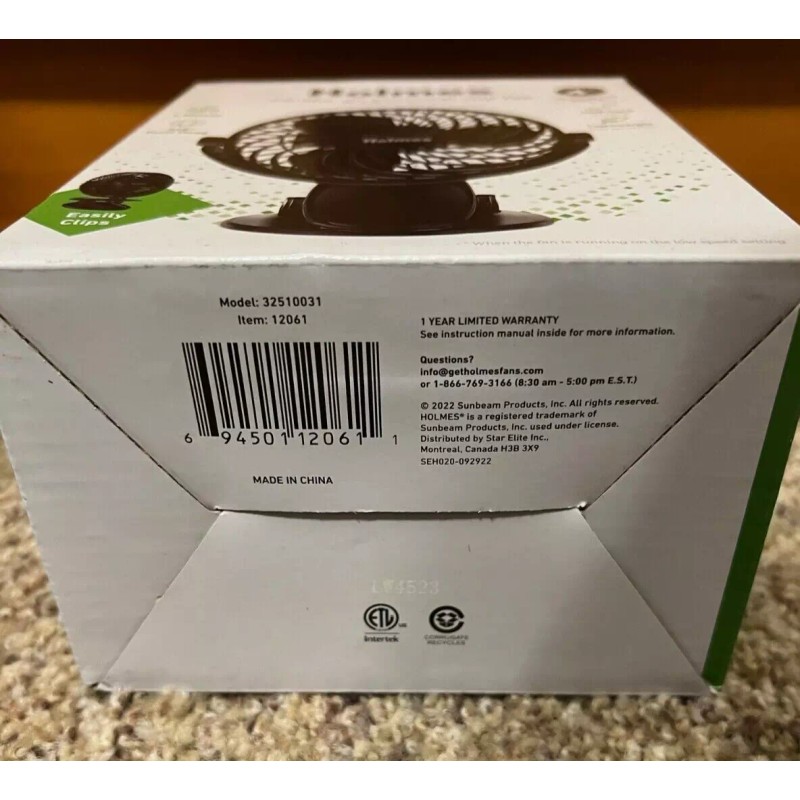 Holmes 4" On-The-Go Portable Clip Rechargeable Battery 360° Rotation Fan