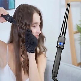 Ceramic Styling Tools professional Hair Curling Iron Hair waver Pear Flower Cone Electric Hair Curler Roller Curling Wand Comfort - Color: Black--19MM