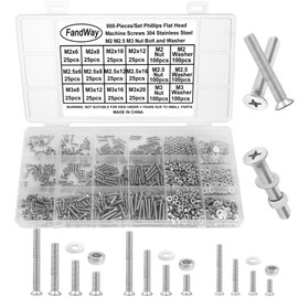 FandWay 900Pcs Bolts and Nuts Set,M2 M2.5 M3 Countersunk Machine Screws,DIN 965 Cross Flat Head Screws,304 Stainless Steel Bolts and Washers Set Phillips Drive Fully Threaded With Storage Box.