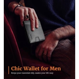 TiMOVO Slim Wallet for Men with RFID Blocking, Leather Bifold Wallet with 2 ID Window, Multifunct Quick Slot Design with Gift Box, Black