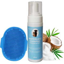 Dog Dry Shampoo, Waterless Dog Shampoo with Silicone Brush, PH-Balanced Dog Shampoo Foam for Dogs & Cats, Clean Moisturizes Skin & Deodorizes Coat with Fresh Smell