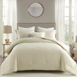 SahSahCasa King Comforter Set, Fluffy Comforter Bedding Set, 100% Cotton Comforter, Classic Solid Color Comforter, Lightweight Quilted Comforter for King Size Bed, 104" × 90", 3pcs, Champagne Beige