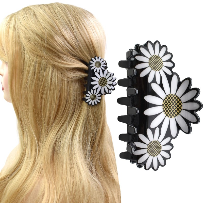 White Daisy Hair Claws Non Slip Medium Thick Hair Claws