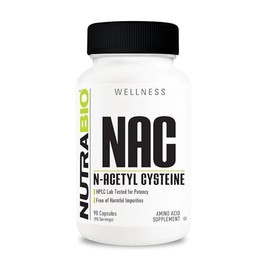 NutraBio Suplemento de N-acetil cisteína (NAC) - 90 cápsulas, 600 mg cada una - 90 Ser                                                                