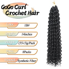 8 Packs GoGo Curl Crochet Hair 14 Inch Curly Crochet Hair for Women Beach Curl Water Wave Deep Twist Crochet Braids Synthetic Braiding Hair Extensions (1B, 14 Inch(pack of 8))