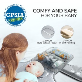 Portable Diaper Changing Pad with Shoulder Strap, Detachable Travel Changing Pad with Baby Wipes Pocket, Gifts for Baby Shower, Newborn Girls and Boys (Austere Grey)