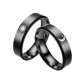 Stainless Steel Matching Promise Sun Moon and Star Rings for Couples Band Open Rings for Her and Him Boyfriend Girlfriend Engagement Wedding Jewelry-black sun8