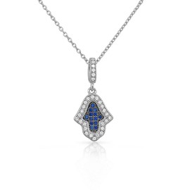 My Daily Styles 925 Sterling Silver Adjustable Hamsa Pendant Necklace with White and Blue CZ
