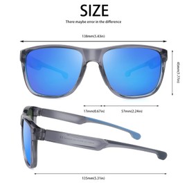 POLARKING Vintage Polarized Sunglasses for Men and Women Sport Driving Shady Rays Rectangle Sun Glasses 100% UV Protection Grey Blue