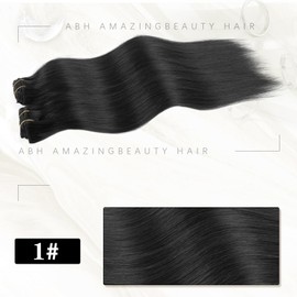 ABH AMAZINGBEAUTY HAIR Clip in Hair Extensions Human Hair Straight Hair Extensions Clip ins Full Head Double Weft Jet Black Clip in Extensions 18 Inch Color #1 Reusable and Invisible 8Pcs 120G