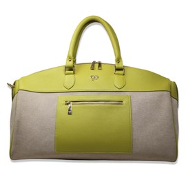 Zyan Lime Green Canvas and Leather Duffle Bag | Weekender Cabin Carryall Travel Bag with Detachable Strap | 90 Feet Handcrafted by Dharavi Market