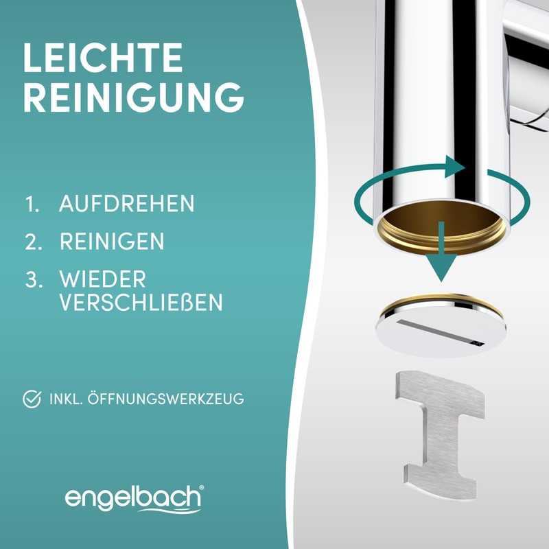 Engelbach® Designer Siphon for Washbasins and Washbasins with Cleaning Opening