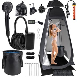 Portable Camping Shower Kit: 7ft Tent, 6000mAh Pump, 1500W Heater & Bucket