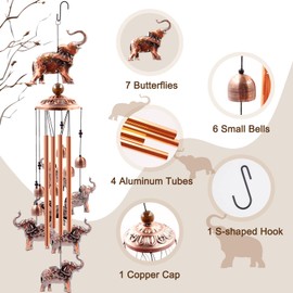 Wind Chime, Elephant Wind Chimes, Elephant Gifts, Outdoor Decorations Wind Chime, Vintage Commemorative Wind Chimes Gift For Mom And Woman, Elephant Copper Decoration Birthday And Valentine Gift