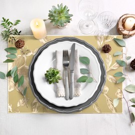 comfoyar Gold Rectangular Metallic Flower Placemats Set of 6, 12x18 Inch Non-Slip Vinyl Place Mats, Washable Waterproof Table Mats for Indoor Kitchen Dining Party Table Decoration
