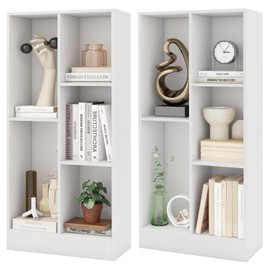 Giantex 5-Cube Bookcase Set of 2, Freestanding Bookshelf w/2 Anti-toppling Kits, Modern Storage Unit, Wood Cubby Display Shelving, Multi-Tier Open Storage Organizer for Study, Living Room, White