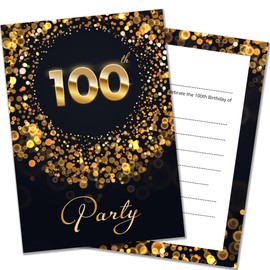 Olivia Samuel 20 x 100th Birthday Party Invitations with Envelopes - Ready to Write - Black and Gold Effect - Designed and Printed in the UK
