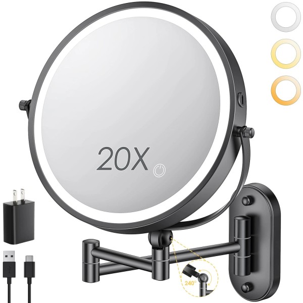 ZLOKLA 9" Wall Mounted Lighted Makeup Mirror,4000mAh Rechargeable Double Side...